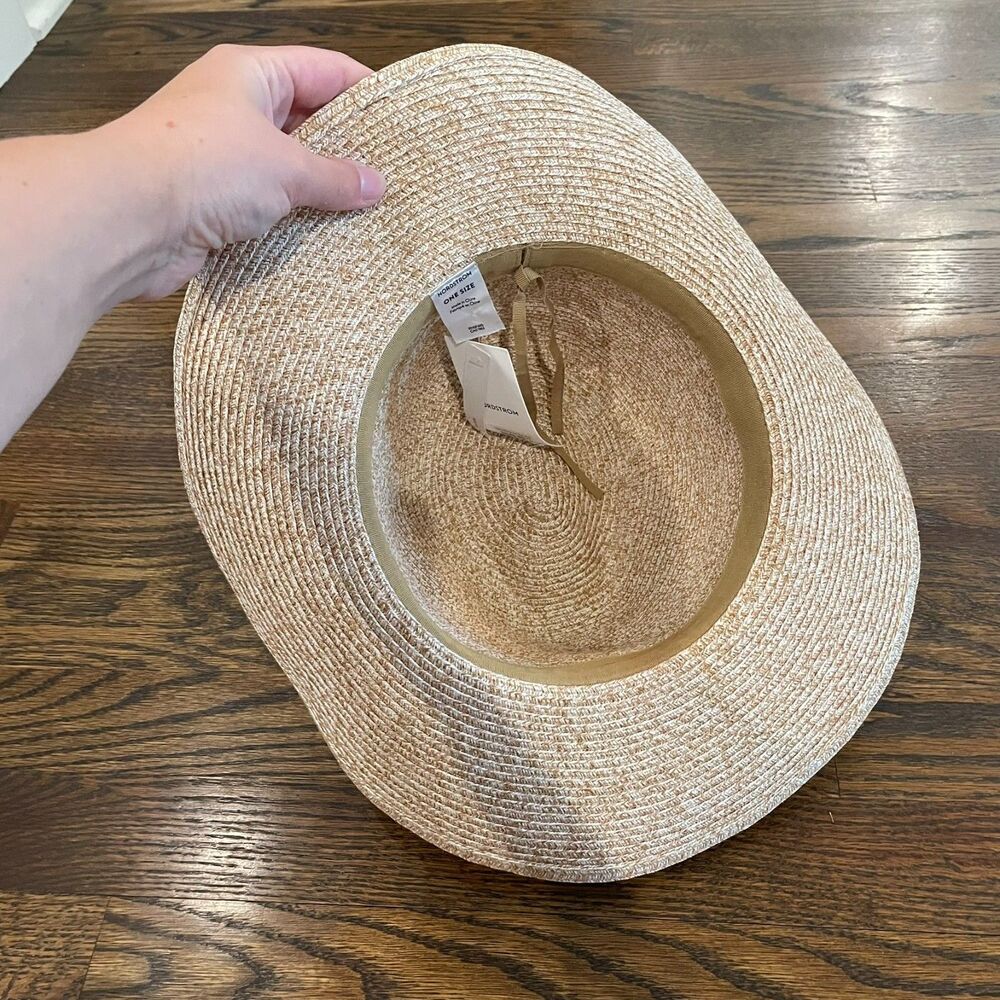 NWT NORDSTROM Adjustable One Size Tan Beige Woven Sun Hat - Picture 5 of 6